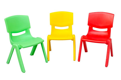 Green, Yellow and Red kids chairs for hire