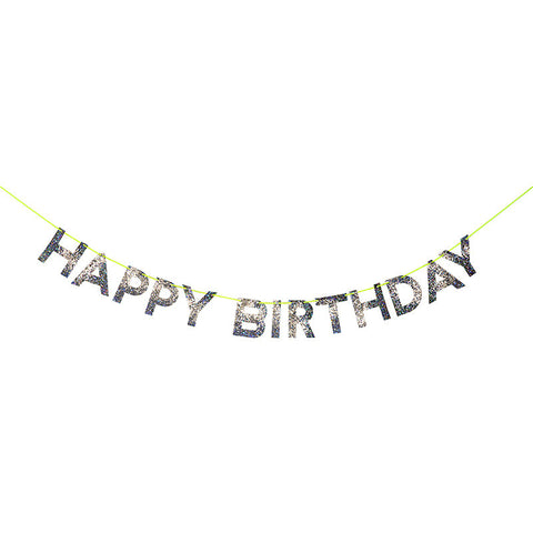Silver Happy Birthday Glitter Garland