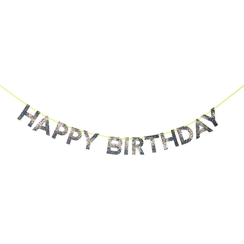 Silver Happy Birthday Glitter Garland